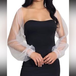 Wedding Tulle Bolero Shrug Evening Jacket Long Sleeve Bridal Bolero Party